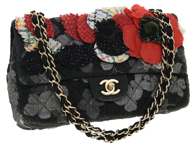 CHANEL Matelasse gefütterte Chain Turn Lock Umhängetasche Nylon Schwarz CC Auth 40359  ref.888886