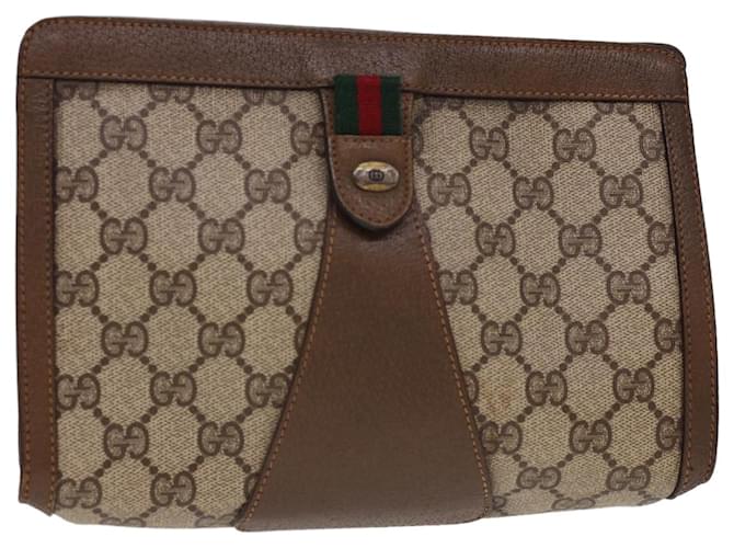 GUCCI GG Canvas Web Sherry Line Clutch Bag PVC Leather Beige Red Auth am4171  ref.888914