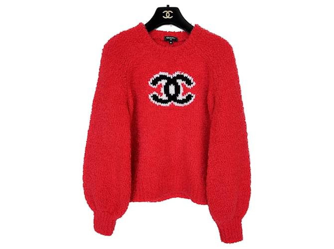 Chanel Iconico maglione con logo Teddy Rosso Lana  ref.888992
