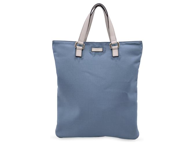 Gucci Borsa tote bag verticale piatta in tela di nylon azzurra Blu  ref.889247