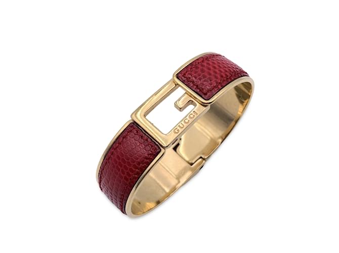 Gucci Brazalete con logo G de cuero rojo vintage de acero inoxidable Roja Metal  ref.889251