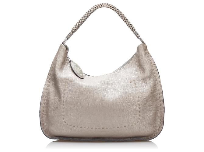 Fendi Gray Selleria Shoulder Bag Grey Leather Pony-style calfskin  ref.889736