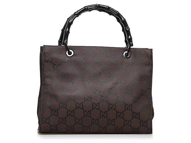 Gucci Brown GG Nylon Bamboo Handbag Dark brown Cloth  ref.889854