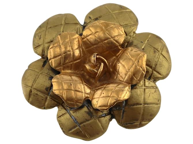 Chanel Camellia Flower Brooch Golden Metal  ref.889871