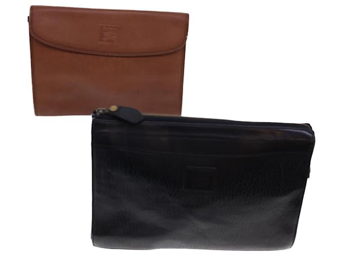 Autre Marque Burberrys Clutch Leder 2Set Braun Schwarz Auth bs4863  ref.890151