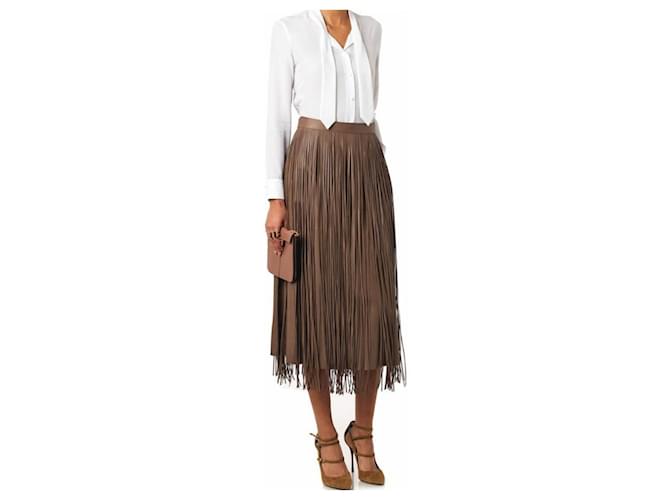 Valentino fringed leather over skirt Taupe  ref.890280