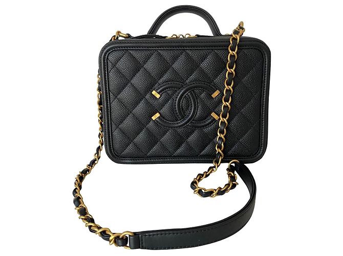 Borsa Chanel Filigree Vanity Case in pelle nera Nero