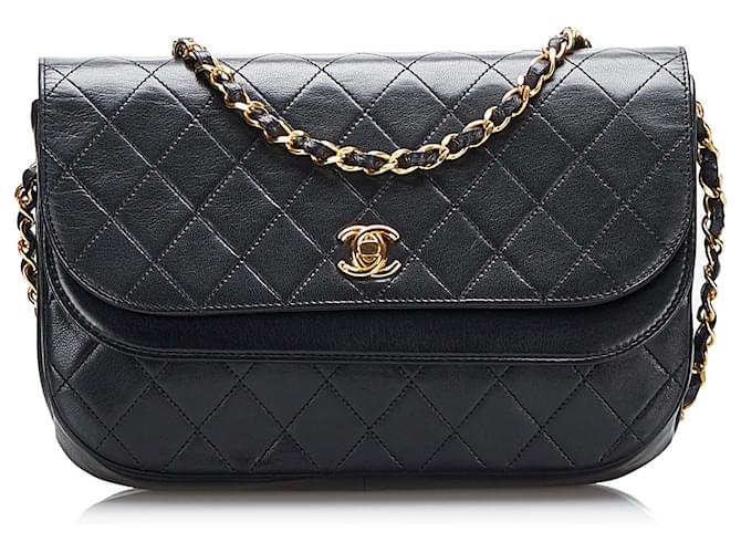 CHANEL Half Moon Chain Shoulder Bag Crossbody Black Quilted Flap j18 in  2023