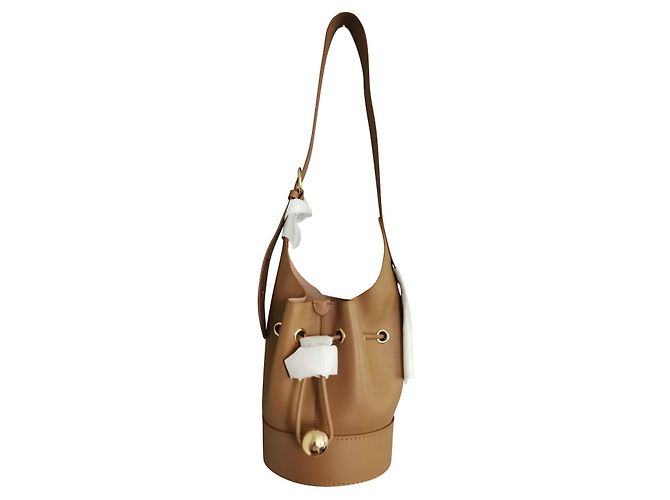 Bolsa bucket Lancel Cheri PM em couro bege Marrom Gold hardware