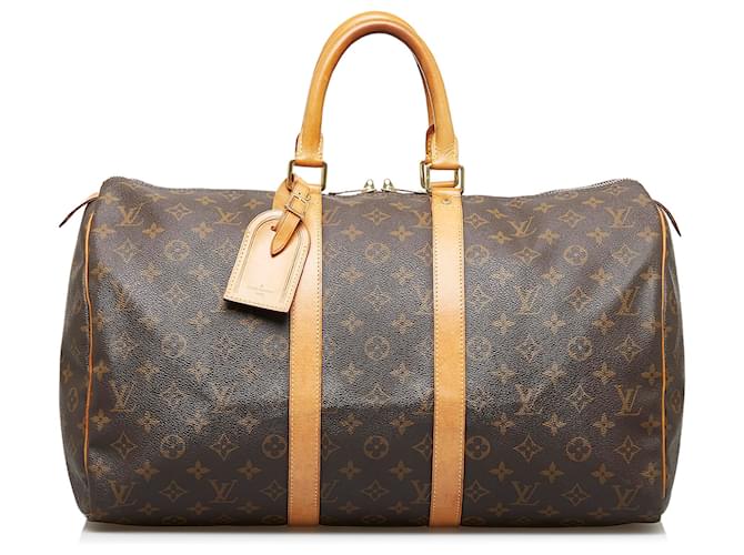 Louis Vuitton Brown Monogram Keepall 45 Leather Cloth  ref.888694