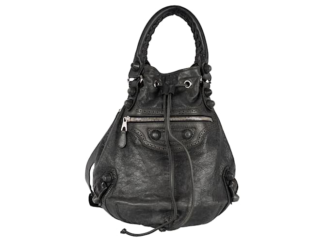 Balenciaga Brogue Pompon Hobo Bag Grey Leather  ref.889143