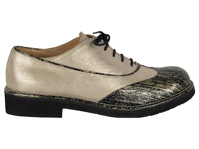 Timeless Chanel Two-tone Shimmer Lace-up Oxford Shoes Python print Leather  ref.889171