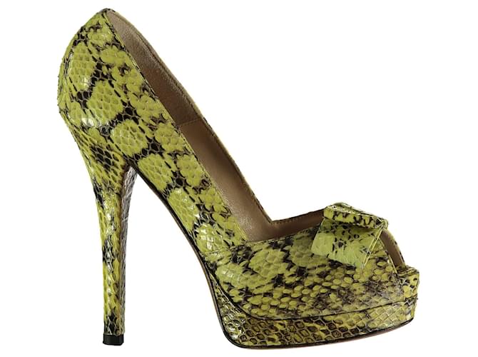 Zapatos de tacón con plataforma y punta abierta de piel de serpiente Fendi Impresión de pitón Cuero  ref.889183