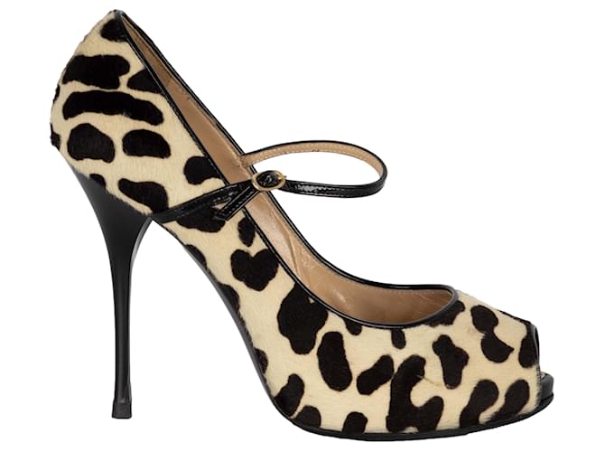 Zapatos de tacón peep-toe con pelo de caballo y estampado de leopardo de Giuseppe Zanotti Multicolor Lana Crin  ref.889189