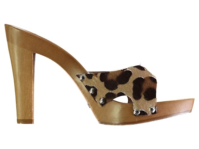 Dolce & Gabbana - Sandales à enfiler en bois de veau à imprimé léopard marron Dolce & Gabbana Multicolore  ref.889201