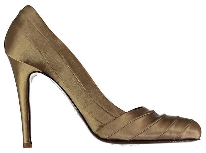 Le Silla Satin Pumps Green Olive green Leather  ref.889204