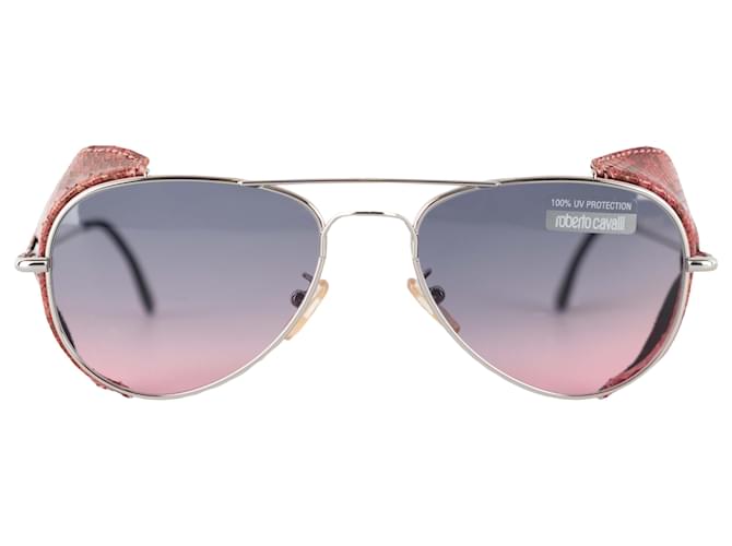 Roberto Cavalli Aviator anteojos de sol de piel de serpiente Rosa Metal  ref.889209