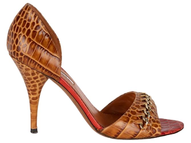 Sapatos D'orsay Oscar de la Renta Jacaré com Corrente de Couro em Relevo Multicor  ref.889222