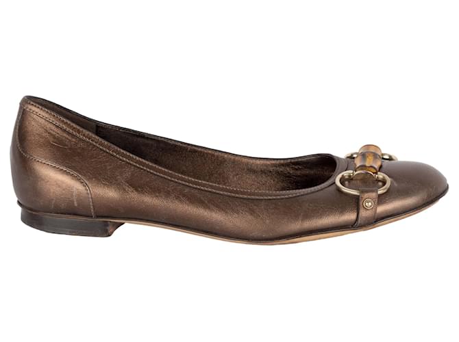 Gucci Bamboo Ballet Flats Metallic Bronze Leather  ref.889233