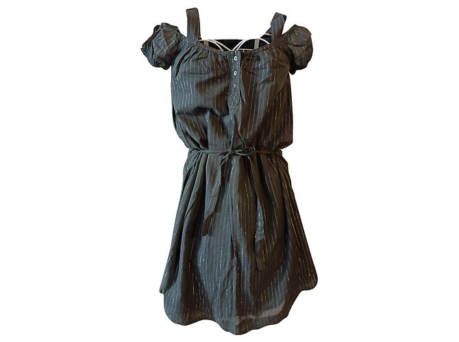 Vestido Ikks gris oscuro de algodón con mangas globo y cinturón Gris antracita