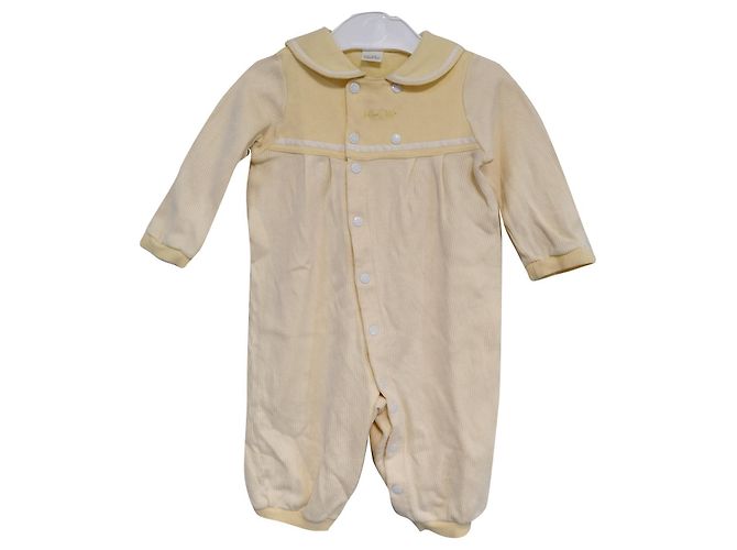 Overol Baby Dior de algodón con cuello marinero a rayas amarillo Blanco Crudo