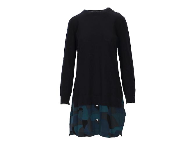 Louis Vuitton Pulloverkleid mit gemusterter Seide Blau Marineblau