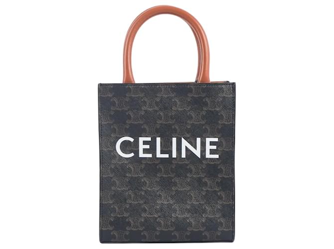 Celine Tan Logo Canvas and Leather Mini Vertical Cabas Tote Celine
