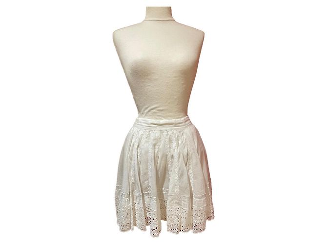 Gonna Ba&Sh Bianca in Cotone Ricamata Bianco