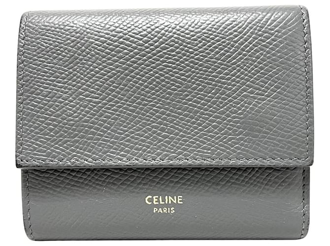 Céline Tri-Fold Cinza Couro  ref.890911