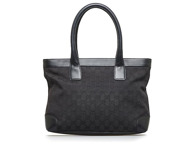 Gucci Black GG Canvas Tote Leather Cloth Pony-style calfskin Cloth  ref.891166