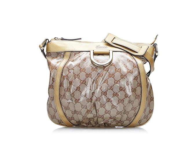 Gucci Borsa a tracolla con anello a D in cristallo GG Crystal Abbey 265691 Marrone Tela  ref.891209