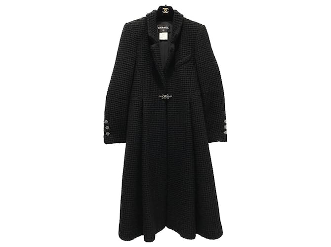 Chanel Manteau en tweed gaufré Salzburg Noir  ref.891239