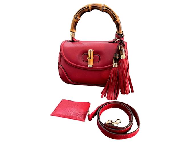 Gucci Convertible pom pom Bamboo top handle Dark red Leather  ref.891244