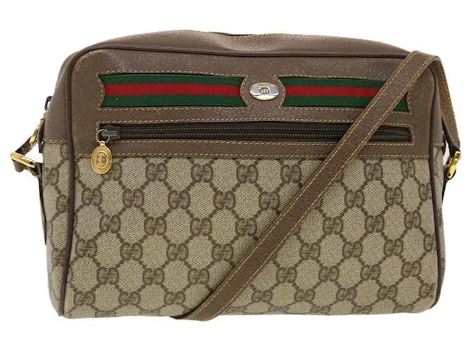 GUCCI GG Canvas Web Sherry Line Shoulder Bag PVC Leather Beige Green Auth tb581 Red  ref.891272