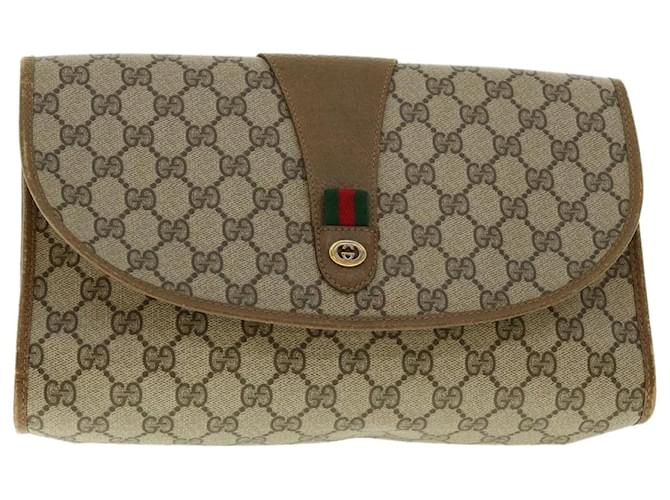 GUCCI GG Canvas Web Sherry Line Clutch Bag Beige Red Green 89.01.031 Auth uy099  ref.891348