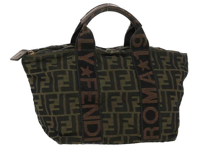 FENDI Zucca Canvas Handtasche Schwarz Braun Auth rd4762