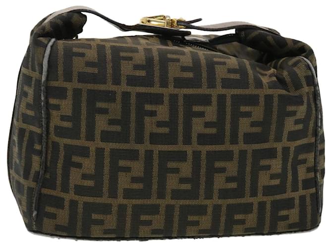 FENDI Vanity Zucca Canvas Cosmetic Pouch Black Brown Auth 40323  ref.891435