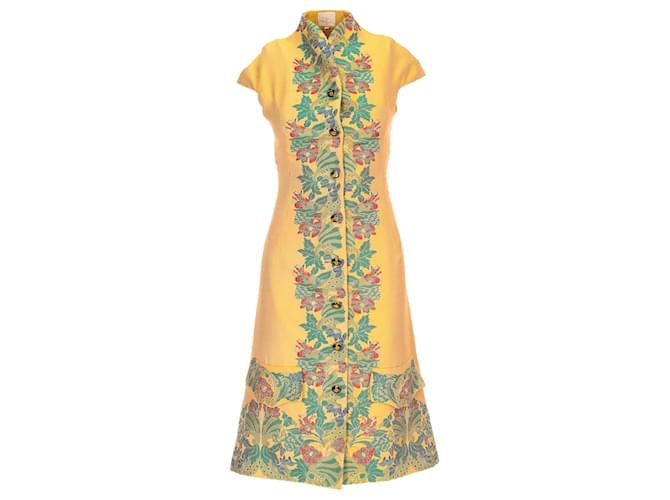 Vivienne Westwood Vintage-Jacquard-Kleid Gelb Seide  ref.891471