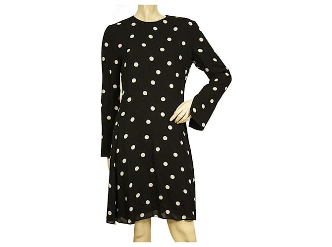 Saint Laurent black viscose long-sleeve polka-dot Crêpe mini dress  ref.891489