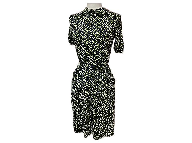 Agnès b. Vestido Agnès b Abotoado com Padrão Verde e Branco Viscose Multicor