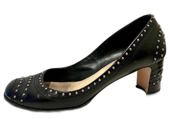 zapatos de tacón medio con tachuelas de Prada (VENDIMIA) Negro Cuero  ref.891496