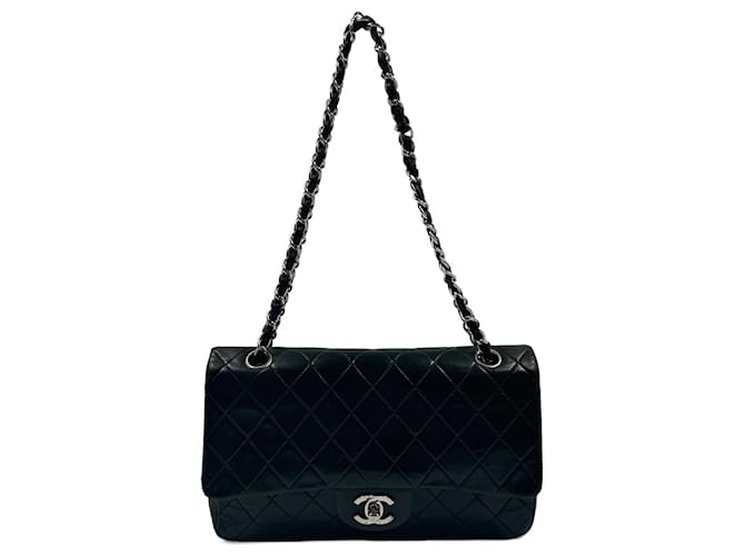 Black Leather Chanel Medium Flap Bag Cloth  ref.891527