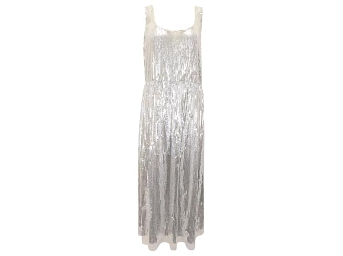 Marc Jacobs Sequined Midi Dress in Silver Silk Silvery  ref.891545