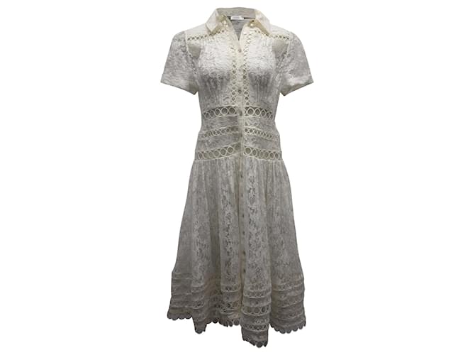 Zimmermann Short Sleeve Button-Front Dress in White Cotton Lace  ref.891557