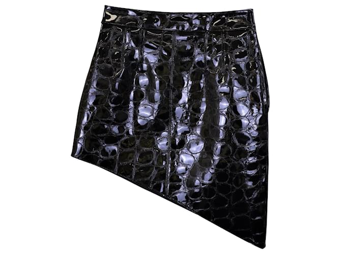 Alexander Wang Mini-jupe asymétrique en cuir de veau effet croco noir Cuir Veau façon poulain  ref.891573