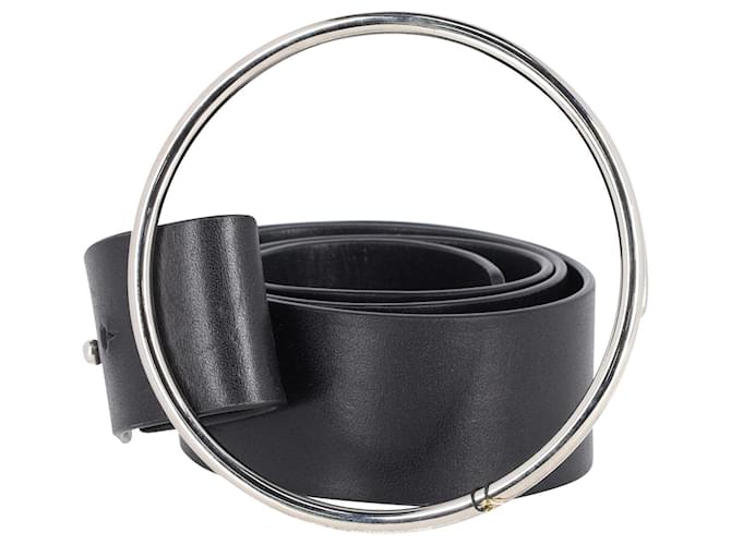 Cinturón con hebilla redonda Dries Van Noten en cuero negro  ref.891578