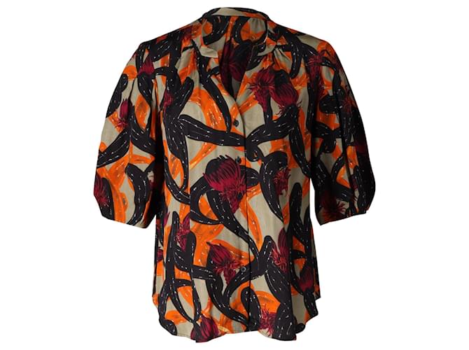 Dries Van Noten Chance Printed Short Sleeve Shirt in Orange Viscose Multiple colors Cellulose fibre  ref.891612