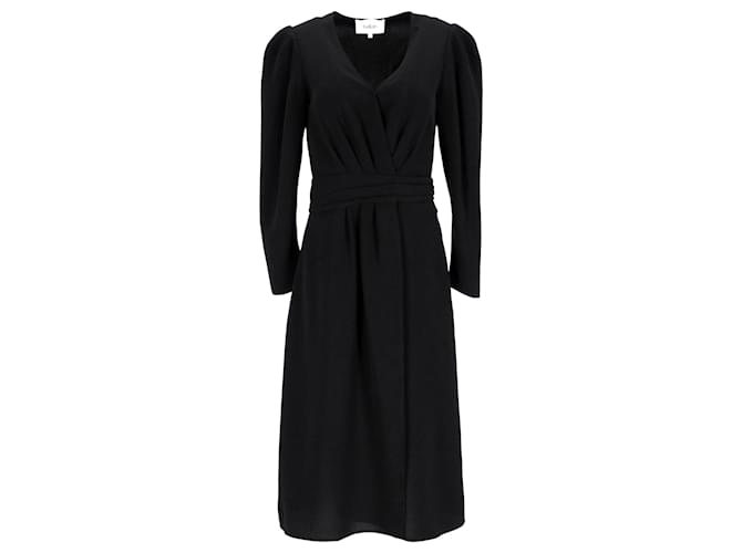 ba&sh Odile Puff-Sleeve Midi Dress in Black Polyester  ref.891614