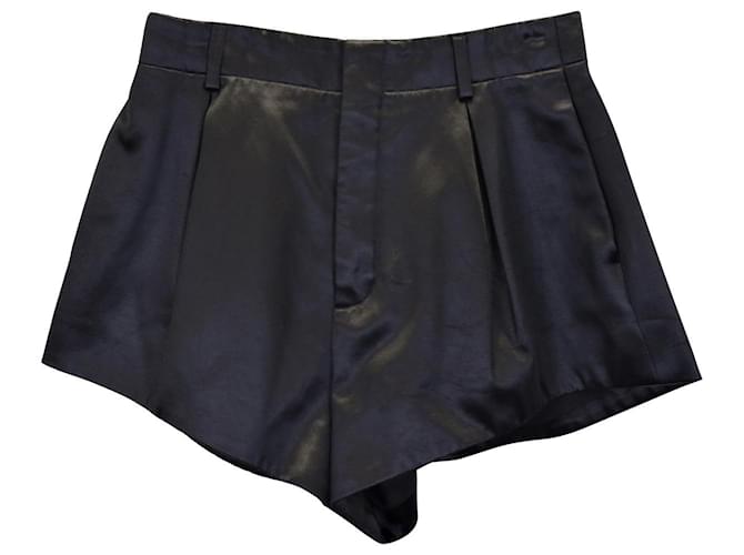 Shorts de talle alto en seda negra de Saint Laurent Negro  ref.891634