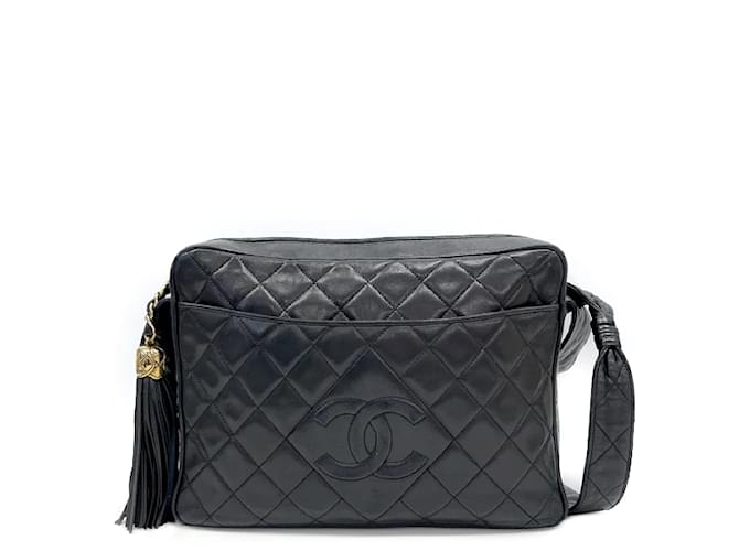 Chanel CC Quilted Leather Tassel Crossbody Bag Black Lambskin ref.891692 -  Joli Closet